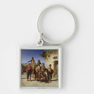 En zigensk familj på vägen, c.1861 fyrkantig silverfärgad nyckelring