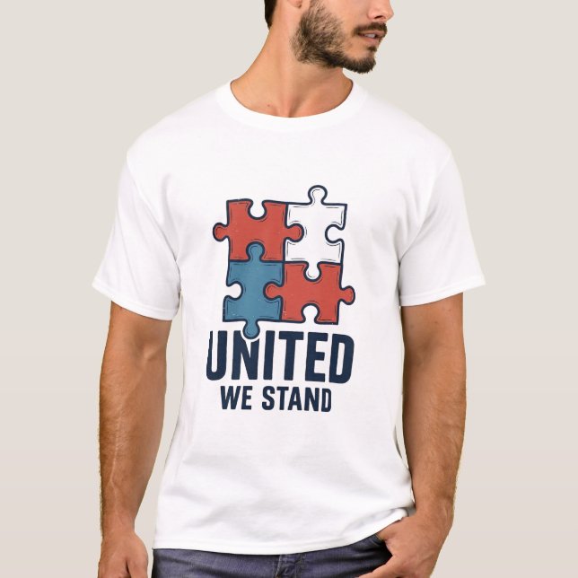 Enade står vi Pusselbit Patriotisk T-Shirt Design (Framsida)