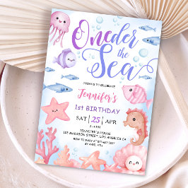 ENAderSea! 1:a födelsedag Flicka Cute Ocean Inbjudningar