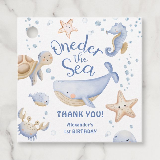 ENAderSea! Boy Cute Ocean 1:a födelsedagen Gåvor Etiketter (Framsida)