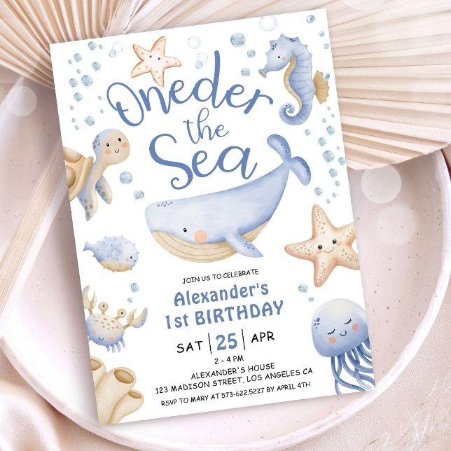 ENAderSea! Boy Cute Ocean 1:a födelsedagen Inbjudningar (Skapare uppladdad)