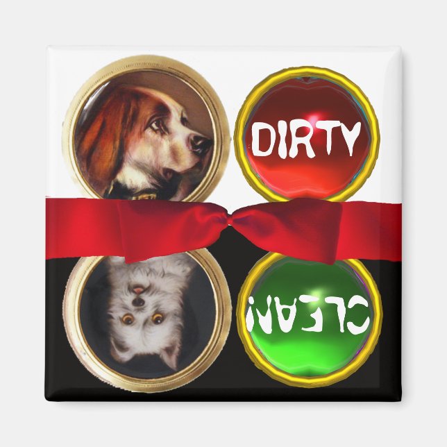 ENAMEL MINIATURE HUND PORTRÄTT DIRTY CLEAN MAGNET (Framsidan)