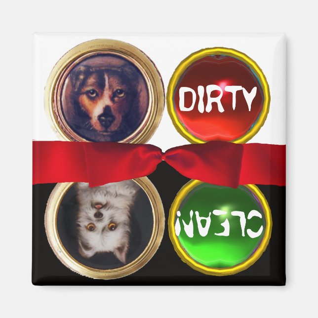 ENAMEL MINIATURE HUND PORTRÄTT DIRTY CLEAN MAGNET (Framsidan)