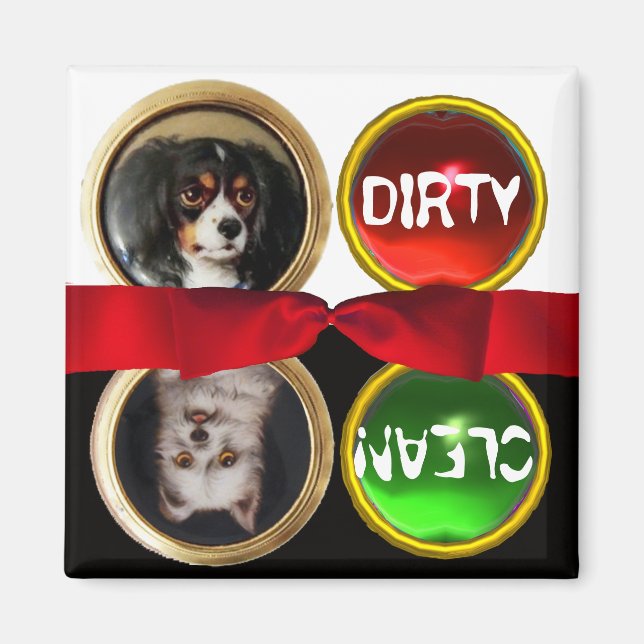ENAMEL MINIATURE HUND PORTRÄTT DIRTY CLEAN MAGNET (Framsidan)