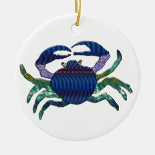 Enameled blåttkrabba julgransprydnad keramik