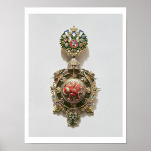 Enameled medallion som skildrar jacka av arm poster