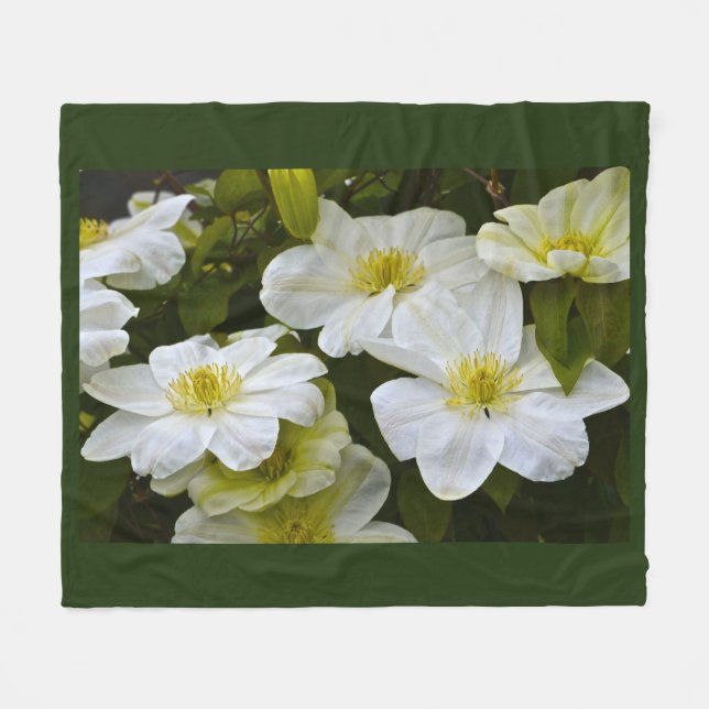 Enande Gult och vita Clematis Fleecefilt (Framsidan (Horisontell))