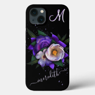 Enastående Blommigt 3-Färg Monogram Glitter Namn