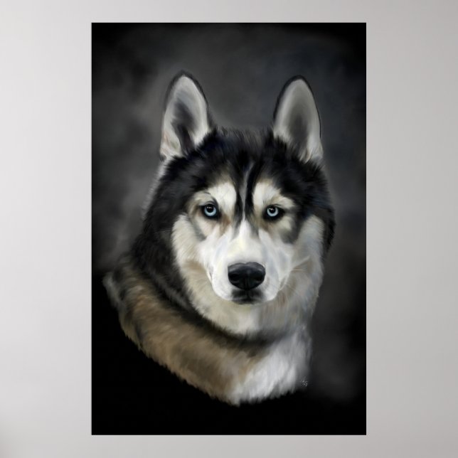 Enastående digitalmålning i siberian husky poster (Framsidan)