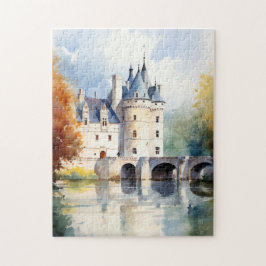Enastående Fransk Castle Watercolor Puzzle Pussel