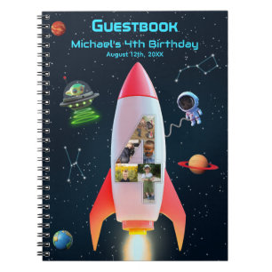 Enastående fyra Rocket Space 4e födelsedagen Gue Anteckningsbok