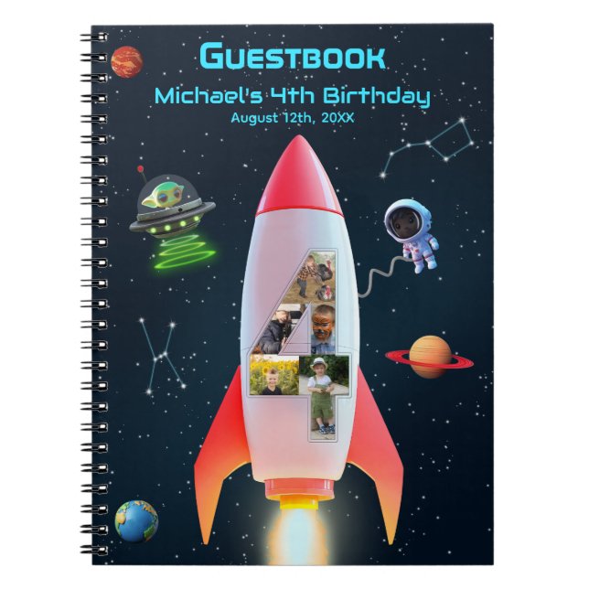 Enastående fyra | Rocket Space 4e födelsedagen Gue Anteckningsbok (Framsidan)
