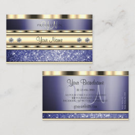 Enastående Guld Blue Sparkling Glitter Monogram Visitkort