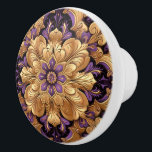 Enastående keramisk knopp av Lila och Guld Blommig<br><div class="desc">Enastående keramisk knopp av Lila och Guld Blommigt</div>