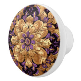 Enastående keramisk knopp av Lila och Guld Blommig