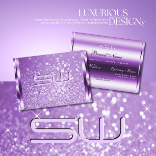 Enastående Lila Glitter Luminous Stars Monogram Visitkort