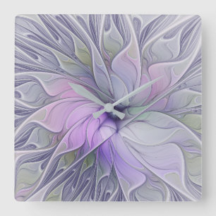 Enastående, modern Abstrakt Fractal Art Flower Fyrkantig Klocka