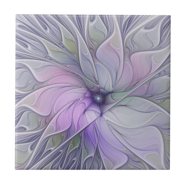 Enastående, modern Abstrakt Fractal Art Flower Kakelplatta (Framsidan)