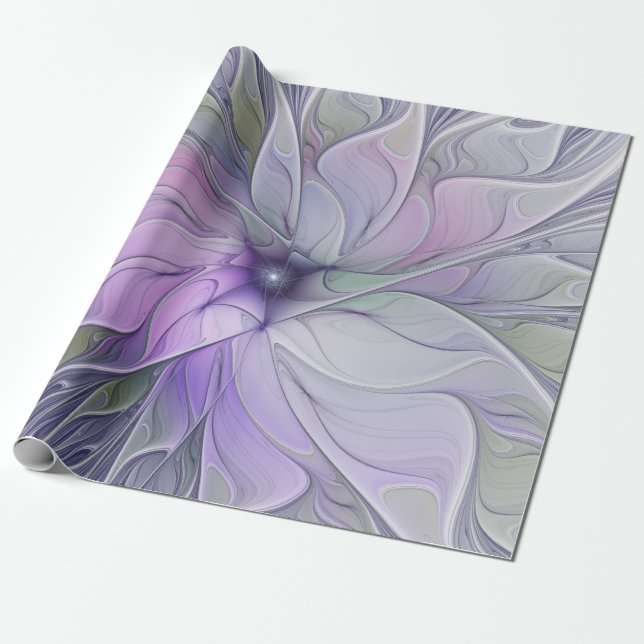 Enastående, modern Abstrakt Fractal Art Flower Presentpapper (Utrullad)