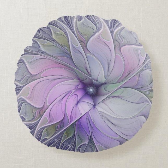 Enastående, modern Abstrakt Fractal Art Flower Rund Kudde (Framsidan)