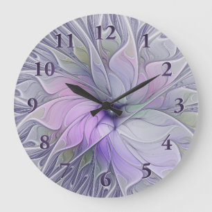 Enastående, modern Abstrakt Fractal Art Flower Stor Klocka
