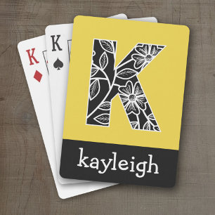 Enastående Monogram K - Modern Blommönster Gult Spel Kort