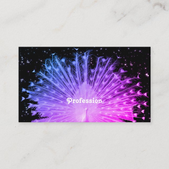 Enastående Rosa Lila Gradient Peacock på Black Visitkort (Framsida)