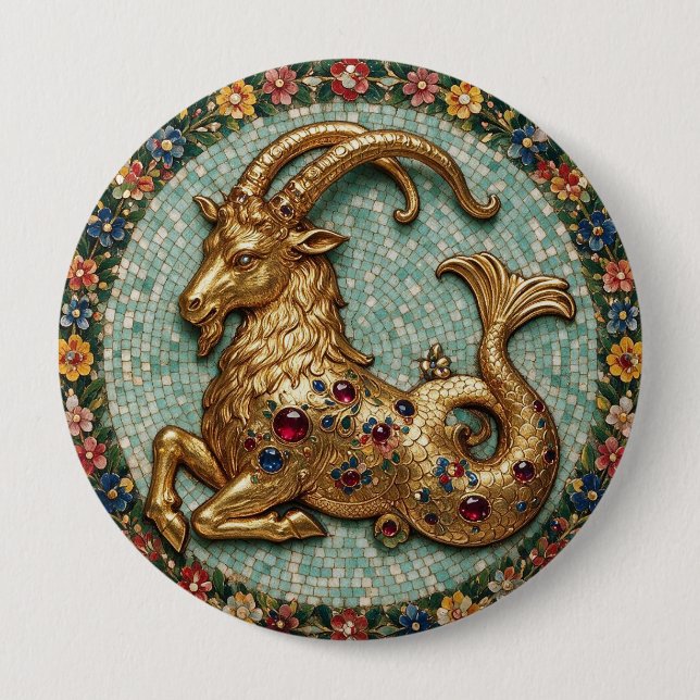 Enastående Stenbock 3 D Guld Mosaik Stil Ring   Knapp (Framsida)