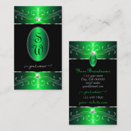 Enastående svart Grönt Ornate Ornaments Monogram Visitkort