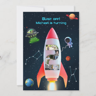 Enastående två fotokollage Raketområde 2:a födel Inbjudningar