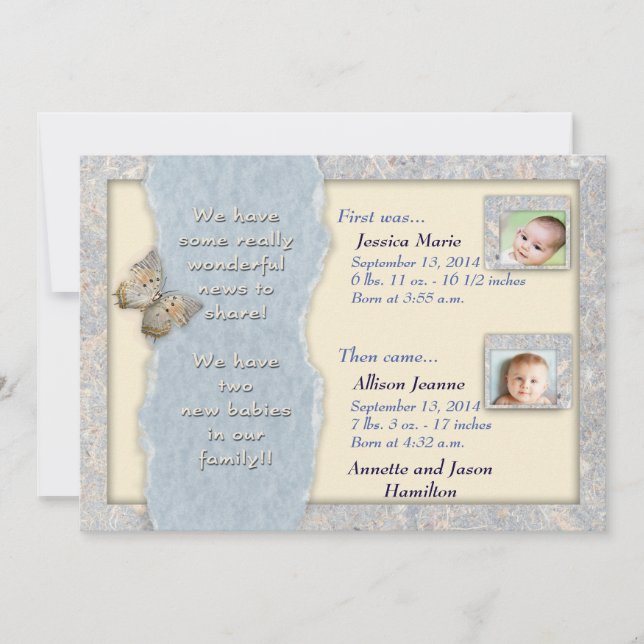 Enastående Twillingar födelsemeddelande Meddelande (Framsida)