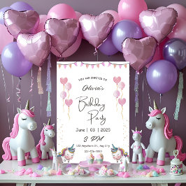 Enastående vattenfärgsUnicorn Birthday Inbjudningar
