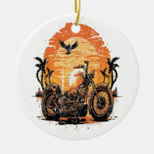 Enastående Vintage Motorcykel Classic Solnedgång C Julgransprydnad Keramik