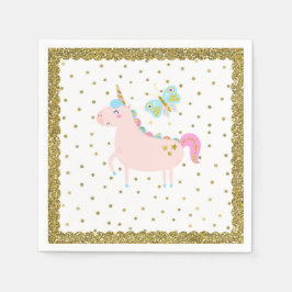 Enbarnsfödelsedagsfirande med rosa och guld glitte pappersservett