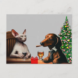 Enbart jul-Hund och katt Vykort