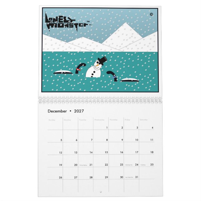 Enbart månadskalender för Tecknad (två sidor) Kalender (Dec 2027)