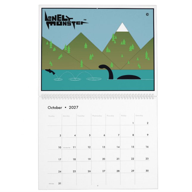Enbart månadskalender för Tecknad (två sidor) Kalender (Oct 2027)