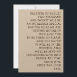 Enbart Ord informell och Roligt Bröllop Spara Datumet<br><div class="desc">Om man tänker på det informella bröllop kan det inte vara så enkelt att Spara datumen typografi av snyggten som du tittar för i enlighet med ditt tema. Texten är lätt att personlig och du kan ändra teckensnittet och färg om du så önskar. Provet visas på den bruna Kraft papper...</div>