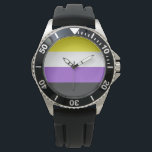 Enby-Flagga (icke-binärt Pride) Armbandsur<br><div class="desc">Den här flagga innehåller det icke-binära pridet, som representerar personer som identifierar sig som icke-binära (även stavade icke-binära) eller genderdrottare, med ett spektrum av gender som inte uteslutande är manliga eller feminina ‍, utan ligger utanför gendernas binära. Icke-binära identiteter kan omfattas av det transgena paraplyet, eftersom många icke-binära människor identifierar...</div>