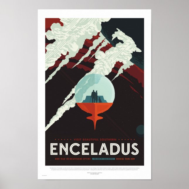 Enceladus - Retro NASA Travel Poster (Framsidan)