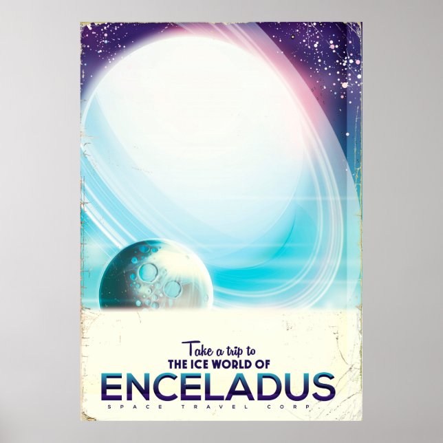 Enceladus Rymdresor vintage affisch (Framsidan)