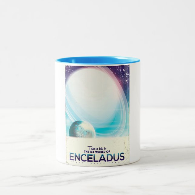 Enceladus Rymdresor vintage affisch Två-Tonad Mugg (Center)