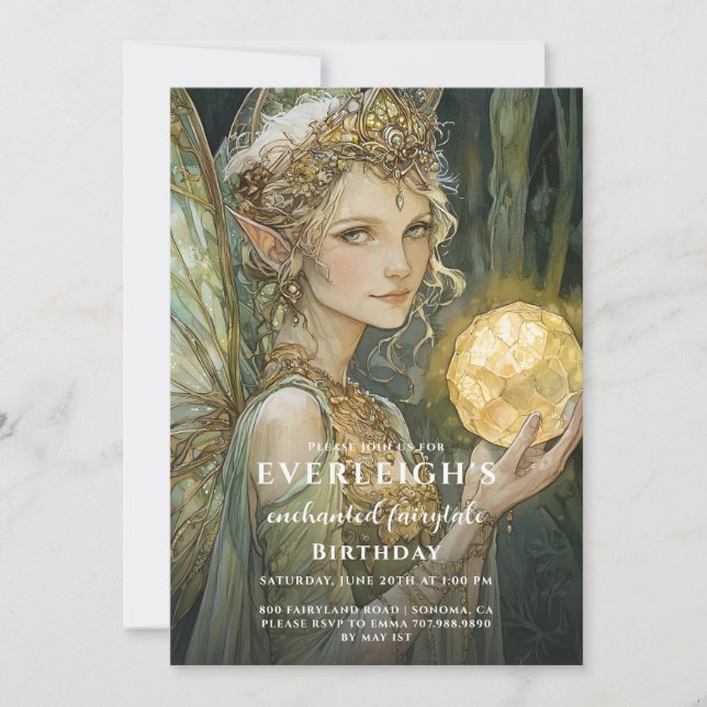 Enchanald Emerald Forest Fairy Birthday Inbjudningar (Framsida)