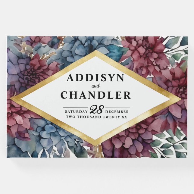 Enchanance Jewel-Toned Blommigt Bröllop Gästböcker (Framsida)