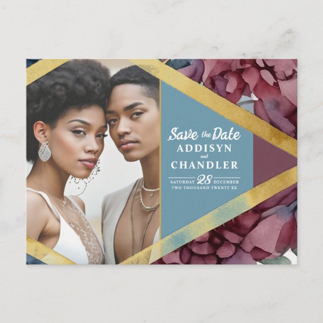 Enchanance Jewel-Toned Blommigt Bröllop Helg Vykort (Framsida)