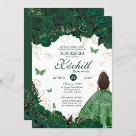 Enchanfly Butterfly Garden Emerald Quinceanera Inbjudningar