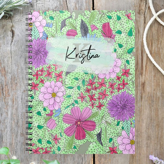 Enchanful Garden Blooms Monogram Namn Anteckningsbok (Skapare uppladdad)