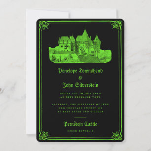 Enchanic Gothic Castle Neon Grönt Black Bröllop Inbjudningar