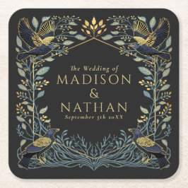 Enchanic Raven Blommigt Bröllop Underlägg Papper Kvadrat