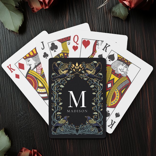 Enchanic Raven Blommigt Monogram Casinokort (Skapare uppladdad)